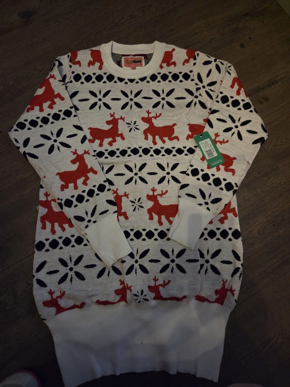 Tipsy Elves White & Red Reindeer Knit Mini Dress